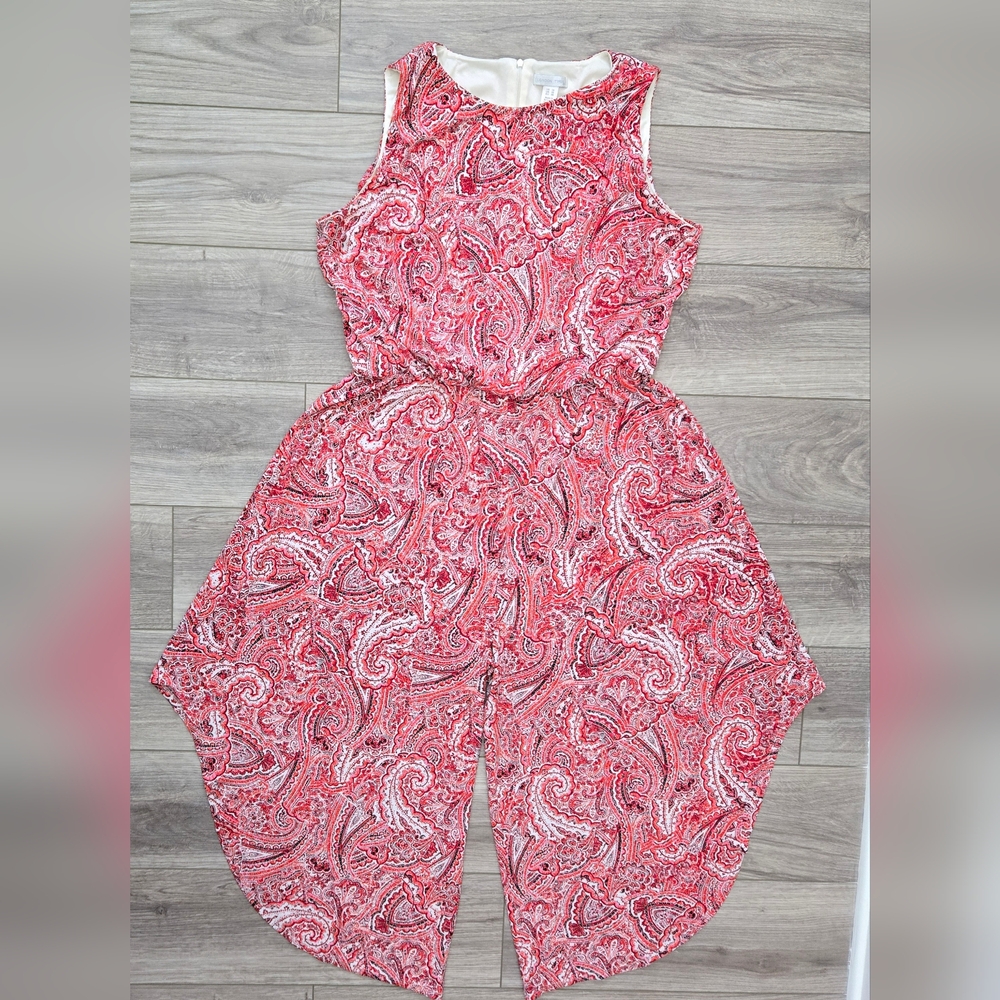 London Times Red Paisley Jumpsuit Women's US 16 Palazzo Boho-Chic Outing Resort